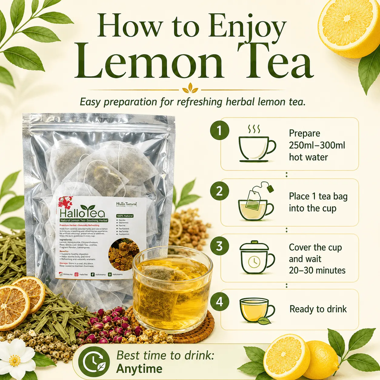 Hallo Dried Herbs Natural Lemon Tea angle 3